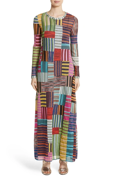 Shop Missoni Metallic Patchwork Stripe Knit Maxi Dress In Multi