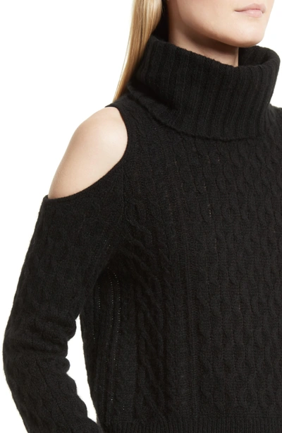 Shop Theory Cold Shoulder Cable Knit Sweater In Black