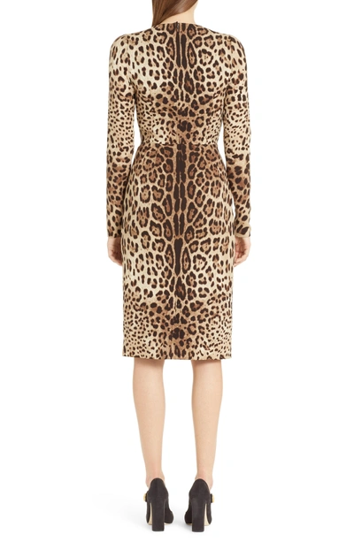 Shop Dolce & Gabbana Leopard Print Stretch Silk Sheath Dress