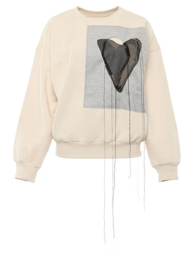 Shop Maison Margiela Sweatshirt With Patch In Ecrubeige