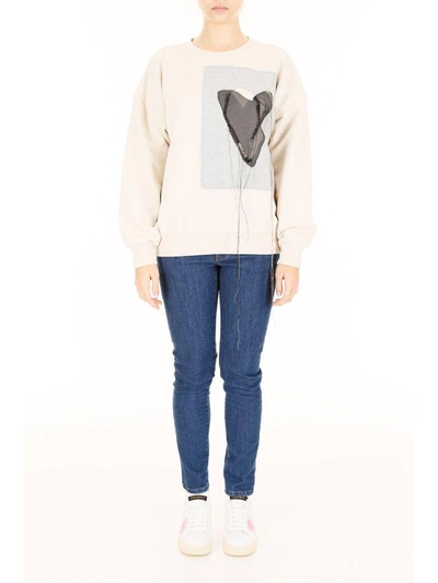 Shop Maison Margiela Sweatshirt With Patch In Ecrubeige