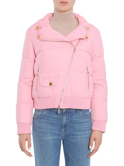 Shop Boutique Moschino Quilted Down Jacket In Rosa