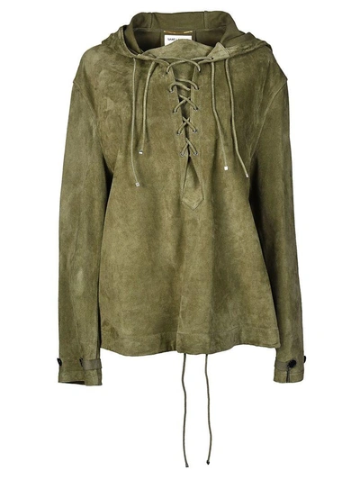 Shop Saint Laurent Oversized Lace-up Hoodie In Green