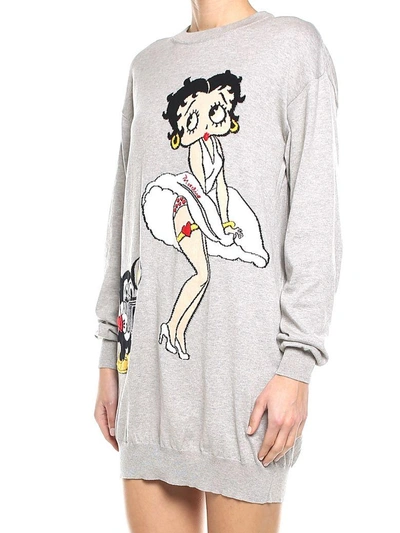 Shop Moschino Betty Boop Cotton Intarsia Knit Dress In Grigio