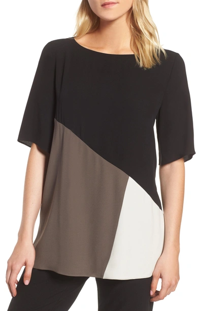 Shop Eileen Fisher Colorblock Silk Top In Black