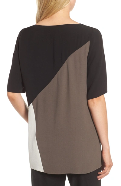 Shop Eileen Fisher Colorblock Silk Top In Black