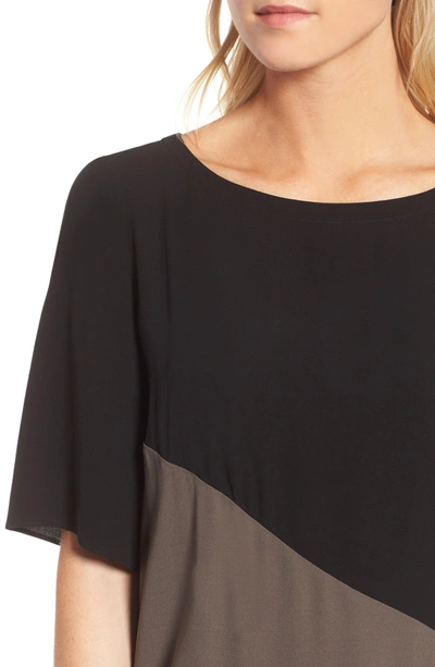 Shop Eileen Fisher Colorblock Silk Top In Black