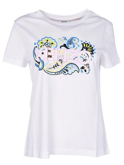 Shop Kenzo Logo Print T-shirt In Bianco