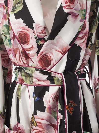 Shop Dolce & Gabbana Rose Striped Robe Coat In White-black