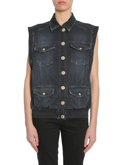 Shop Balmain Sleeveless Jacket In Nero