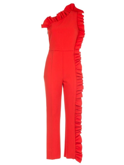 Shop Msgm Ruffle Jumpsuit In Red