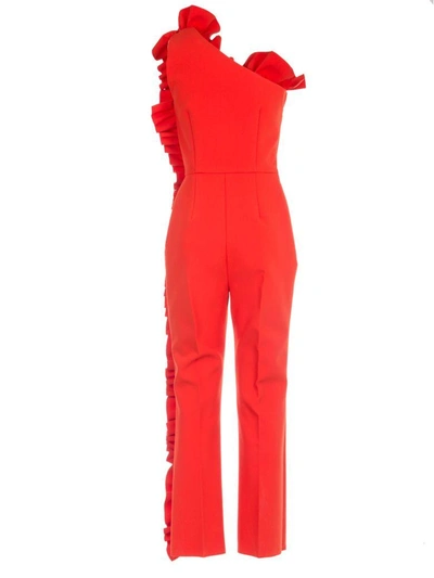 Shop Msgm Ruffle Jumpsuit In Red