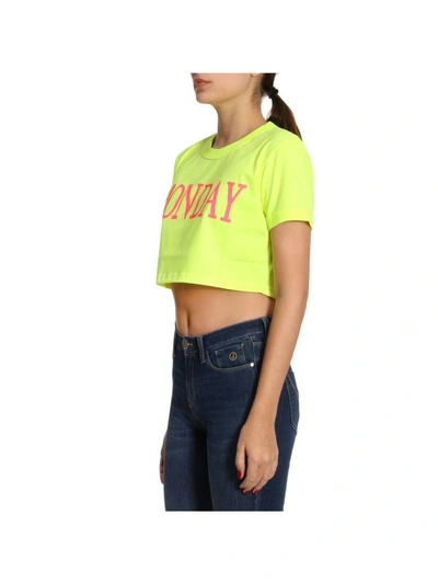 Shop Alberta Ferretti T-shirt Short Stretch Cotton Cropped T-shirt With Monday Rainbow Week Print In Yellow
