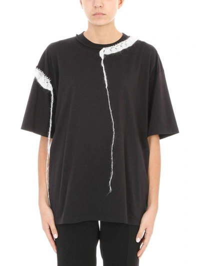 Shop Maison Margiela Embroidered-trim Cotton And Mohair T-shirt In Black