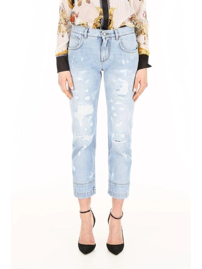 Shop Dolce & Gabbana Jeans With Heart Patch In Blu Scurissimo 1blu