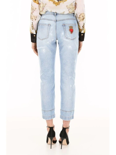 Shop Dolce & Gabbana Jeans With Heart Patch In Blu Scurissimo 1blu