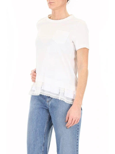 Shop Sacai Frilled T-shirt In White|bianco