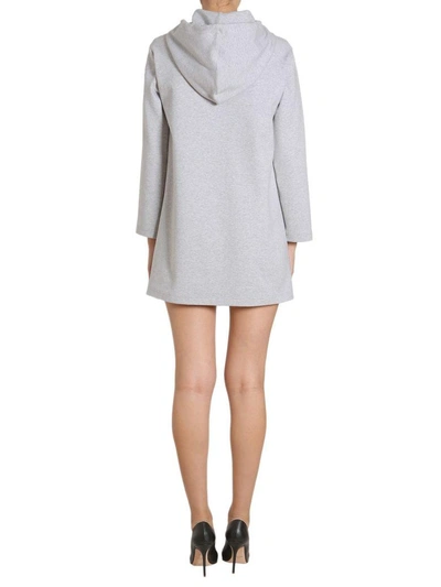Shop Moschino Hooded Sweatshirt Dress In Grigio