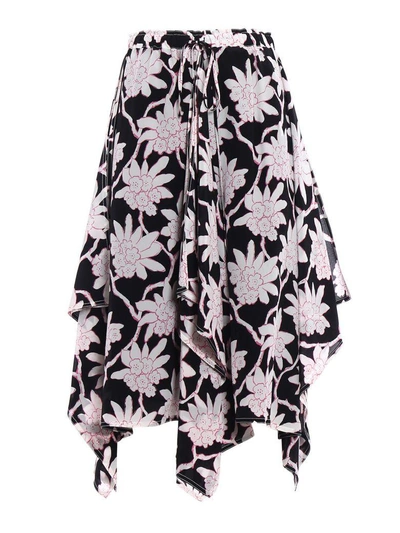 Shop Valentino Floral Long Skirt In 0no Nero