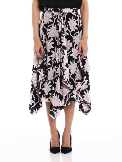 Shop Valentino Floral Long Skirt In 0no Nero