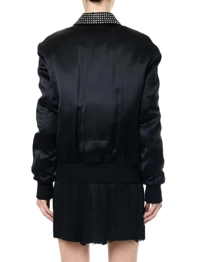 Shop Saint Laurent Je T'aime Embellished Satin Bomber Kjacket In Black
