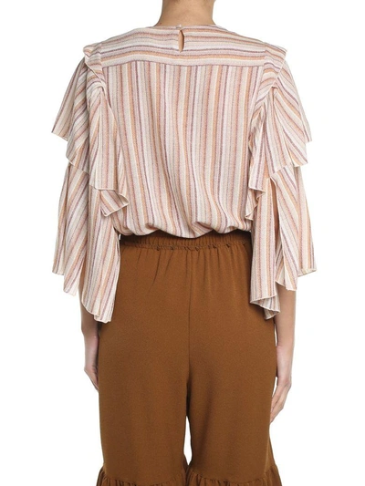 Shop See By Chloé Striped Wool-blend Gauze Blouse In Nude