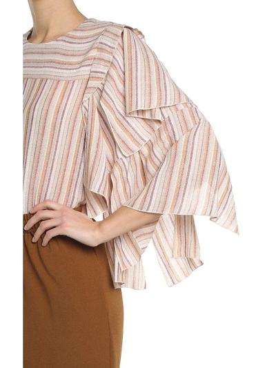 Shop See By Chloé Striped Wool-blend Gauze Blouse In Nude