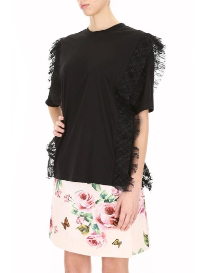 Shop Msgm T-shirt With Lace In Neronero