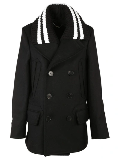 Shop Givenchy Ribbed Striped Collar Pea Coat In Nero