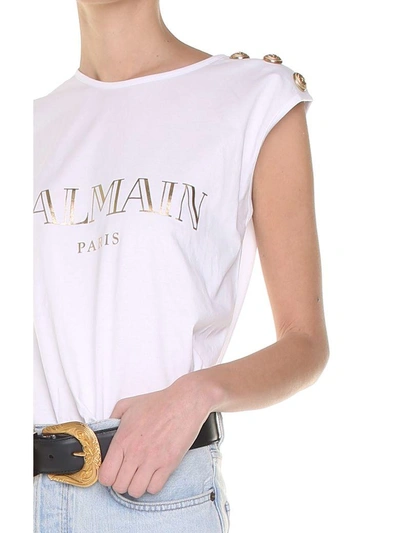Shop Balmain Logo-print Cotton-jersey Tank Top In Bianco