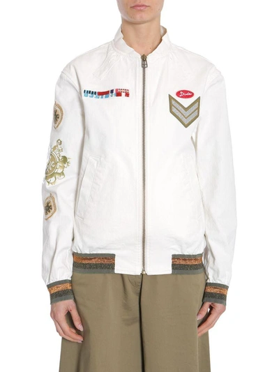 Shop Mr & Mrs Italy Denim Bomber Jacket In Bianco