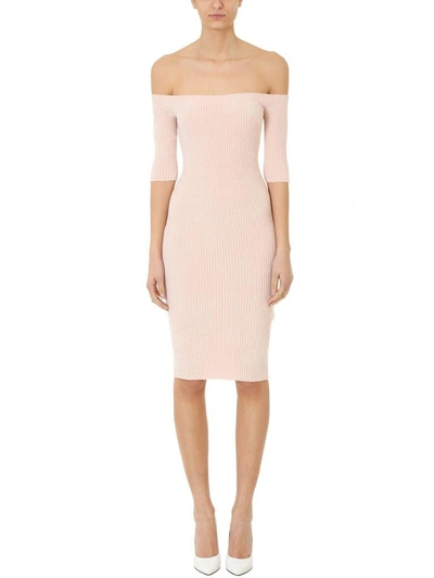 Shop Helmut Lang Pink Velvet Off Shoulder Dress In Rose-pink