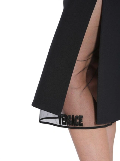 Shop Versace Midi Crêpe Skirt In Nero