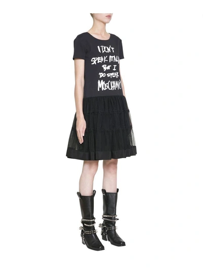 Shop Moschino Cotton And Tulle Dress In Nero