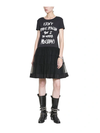 Shop Moschino Cotton And Tulle Dress In Nero