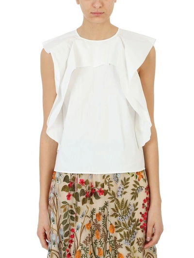 Shop Red Valentino White Cotton Blend Ruffled Top