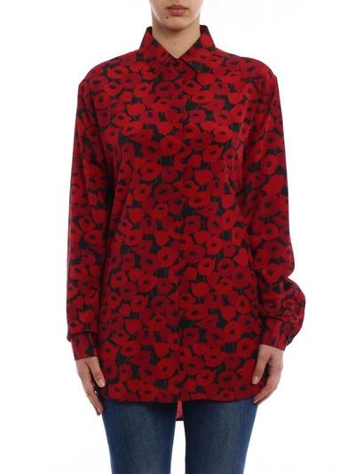 Shop Saint Laurent Poppy Print Shirt In Noir Rouge