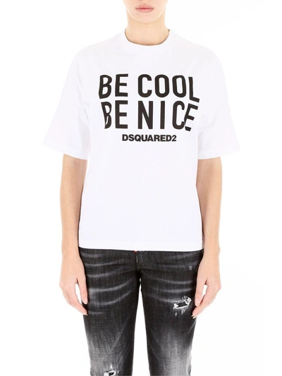 Shop Dsquared2 Be Cool Be Nice T-shirt In White+blackbianco