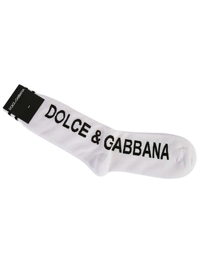 Shop Dolce & Gabbana Logo Print Socks In White