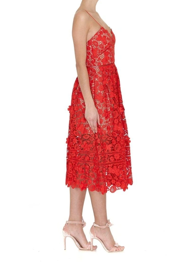 Shop Self-portrait 3d Floral Azaelea Dress In Tomato Red