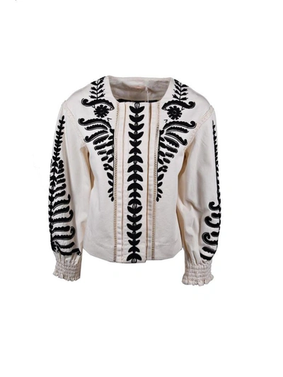Shop Tory Burch Embroidered Cropped Bomber In White