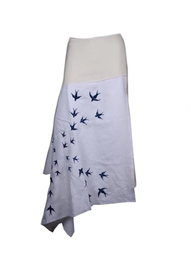 Shop Jw Anderson J.w. Anderson Swallow Embroidered Patchwork Skirt In Off White