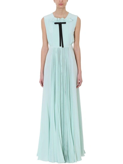 Shop Rochas Mint Green Silk Pleated Front Gown Pussy Dress