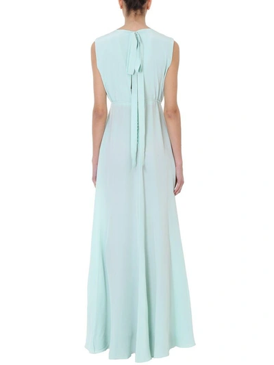 Shop Rochas Mint Green Silk Pleated Front Gown Pussy Dress
