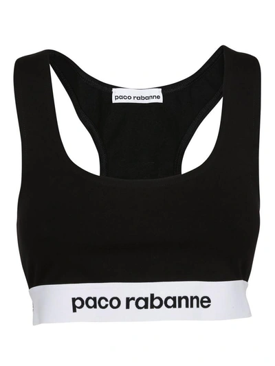 Shop Paco Rabanne Logo Elasticated Sports Bra In Black