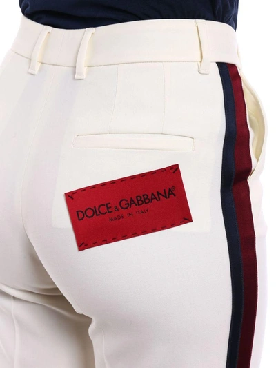 Shop Dolce & Gabbana Wool Stretch Pants In Wbianco Naturale