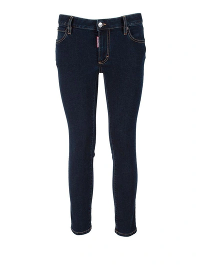 Shop Dsquared2 Twiggy Cropped Stretch Denim Jeans In Blu