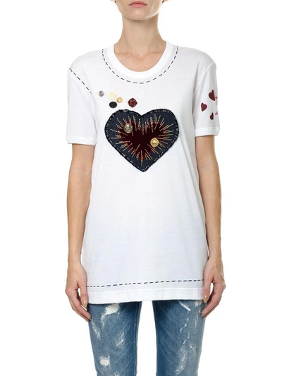 Shop Dolce & Gabbana Cotton T-shirt With Embroidery In White