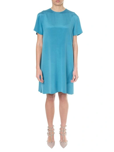 Shop Valentino Light Blue Silk Short Dress In Cerulean