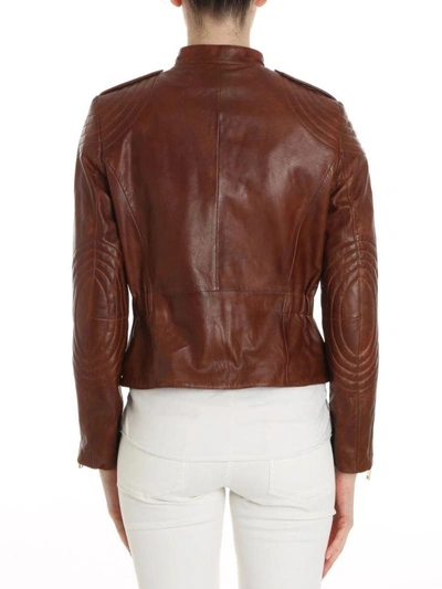 Shop Michael Michael Kors Leather Jacket In Cognac